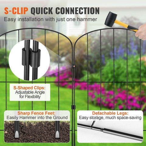 Garden Fence, 24in(H) x30ft(L) Animal Barrier Fence, Underground Decorative Garden Fencing with 2 Inch Spike Spacing, Metal Dog Fence for the Yard and Outdoor Patio, 28 Pack