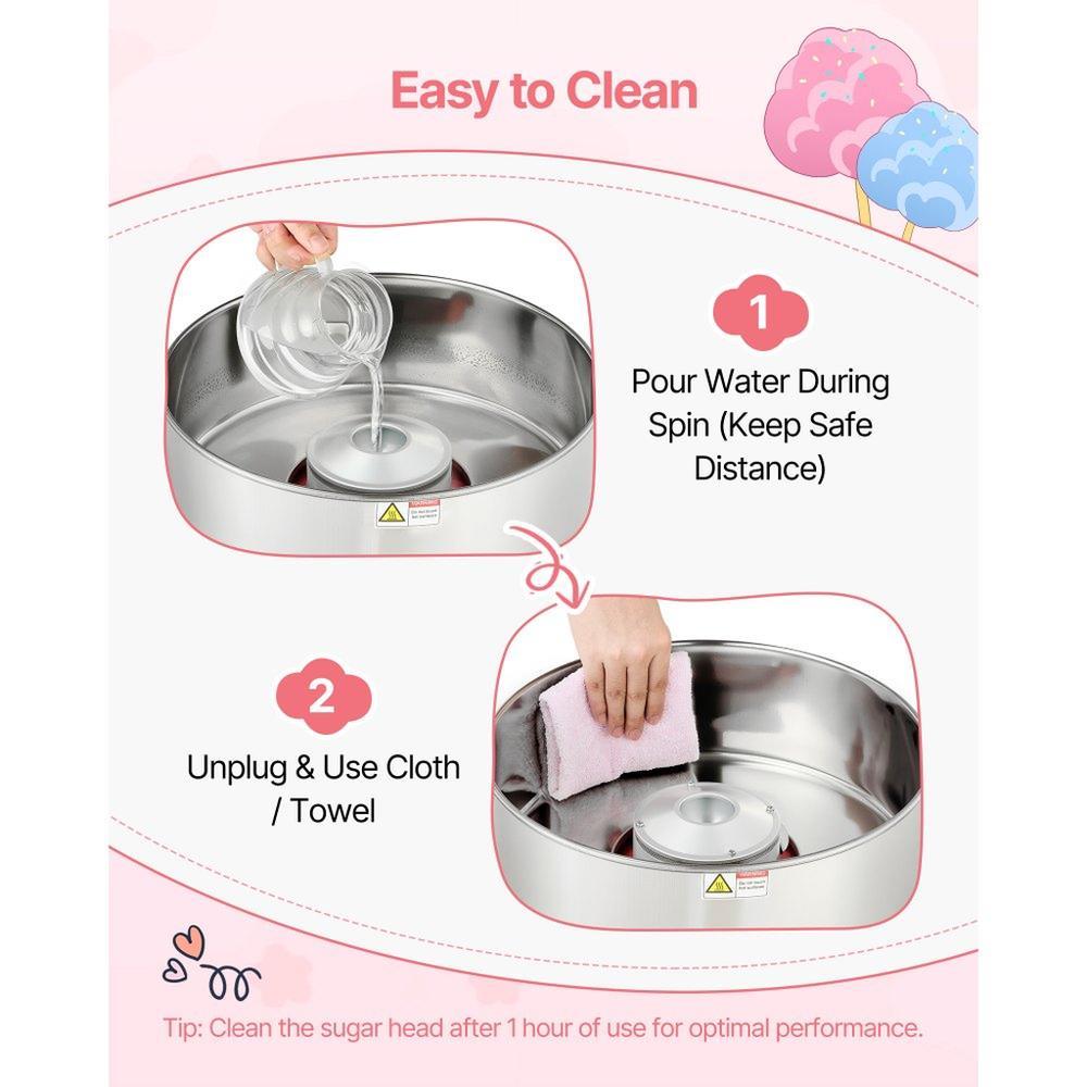 Commercial Cotton Candy Machine Electric Sugar Floss Maker Stainless Steel Pink
