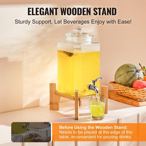 Beverage Dispenser, 1.5 Gallon Drink Dispensers for Parties, Glass Juice Dispenser with Stand, Stainless Steel Spigot, Iced Tea Lemonade Juice Water Dispenser, for Restaurants, Hotels, Parties