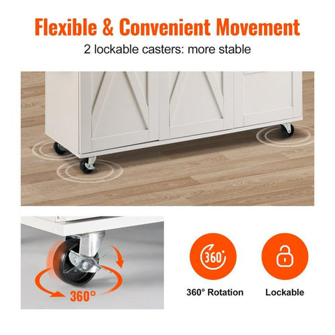 Kitchen Island Cart with Solid Wood Top, 45.3" Width Mobile Carts with Storage Cabinet, Rolling Kitchen Table with Spice Rack, Towel Rack, Drop Leaf and Drawer, Portable Islands on Wheels, White