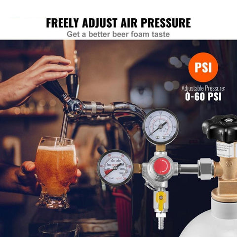 Double Gauge Regulator, CO2 Regulator Gauge with 0-60PSI, Heavy Duty CO2 Gauge Gas System, Draft Beer Regulator with Check Valve, Adjustable Pressure Regulator for Draft Beer Homebrew, CGA320