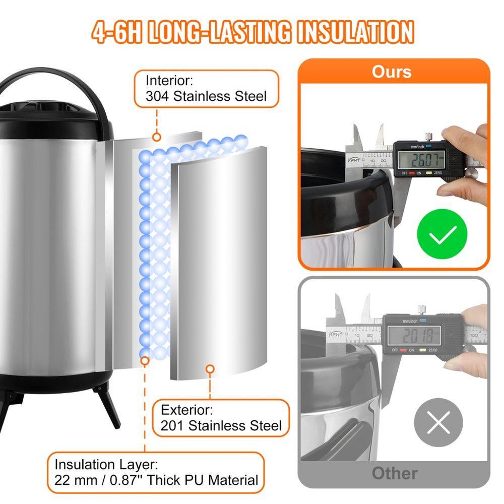 Stainless Steel Insulated Beverage Dispenser 24 Gallon 92 Liter Thermal Hot and Cold Drink Server with Spigot Handle Food Grade for Tea Coffee Water Restaurant Drink Shop