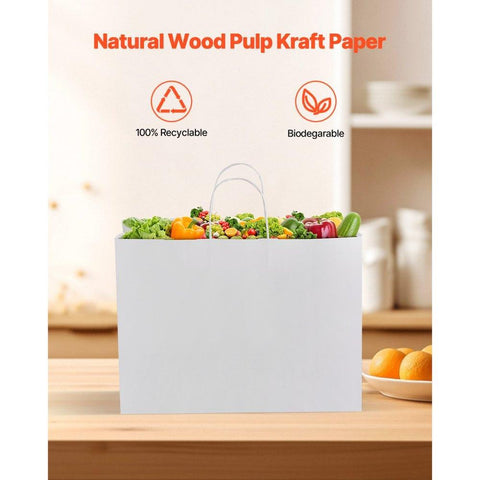 Kraft Paper Bag with Handles 100Pcs 16x6x12 in Party Shopping Retail Bag White