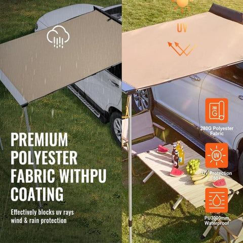 Car Side Awning, Large 4.6'x6.6' Shade Coverage Vehicle Awning, PU3000mm UV50+ Retractable Car Awning with Waterproof Storage Bag, Suitable for Truck, SUV, Van, Campers