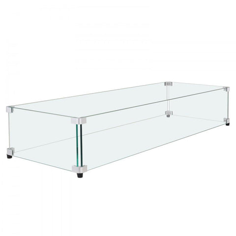 Glass Wind Guard for Rectangular Fire Pit Table 36 x 16 x 7.5 Inch, 0.31 inch Thick and Sturdy Tempered Glass Panel with Hard Aluminum Corner Bracket & Rubber Feet, Easy to Assemble