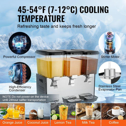 Commercial Beverage Dispenser 18L x 3 Tanks Cold Juice Ice Drink Dispenser