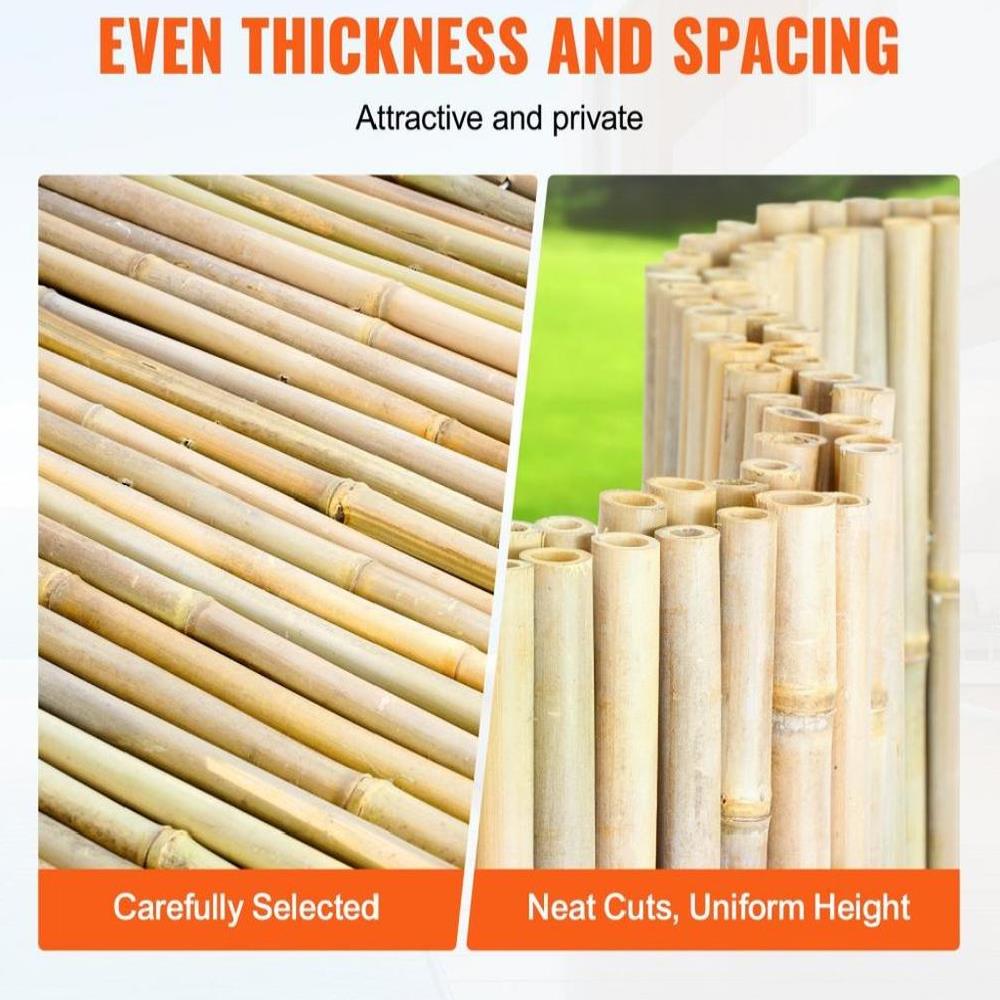 Natural Rolled Bamboo Fence Bamboo Panel 6 ft H x 8 ft L x 0.75 in D.