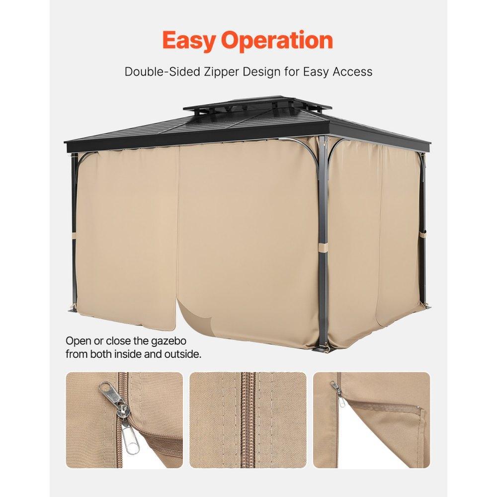 Outdoor Gazebo Privacy Curtain 12' x 10' x 7.3' Waterproof Gazebo Curtains Khaki