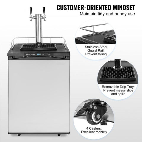 Beer Kegerator Draft Beer Dispenser Full Size Keg Refrigerator Dual Tap