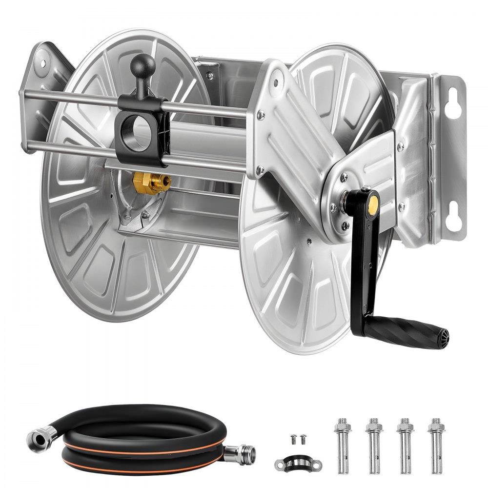 Wall Mounted Garden Hose Reel 150ft 5/8in Hose Winder with Brass Fitting and Hose Guide