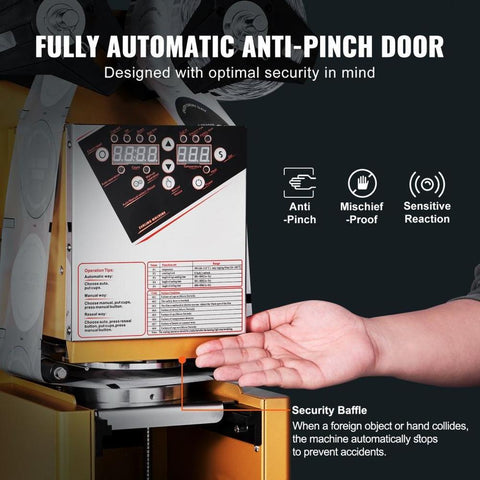 Fully Automatic Cup Sealing Machine, 500-650 Cups/H, Cup Sealer Machine for 190 mm Tall & 90/95 mm Cup, Electric Tea Sealer with Digital Control LCD Panel for Bubble Milk Tea Coffee, Gold