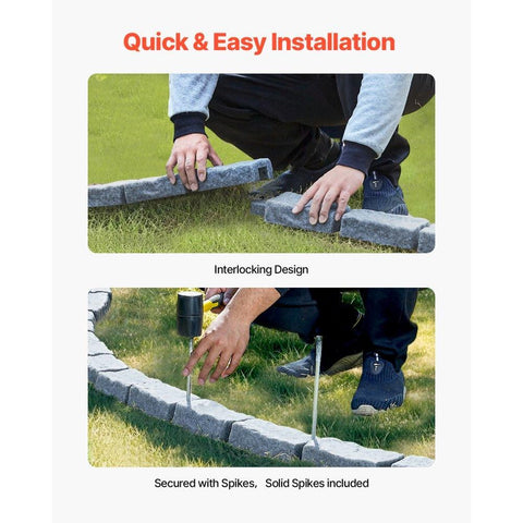 Faux Stone Landscape Edging, 46.4 x 2.2 in Realistic Lawn Edging, Flexible Brick-Sized Garden Edging Border with Anchoring Spikes, Fade-Resistant Yard Edging for Driveways Walkway Grey