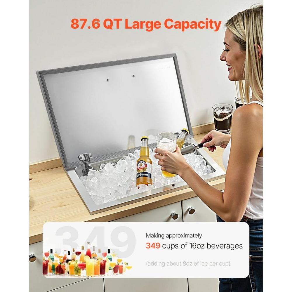 87.6 Qt Drop in Ice Chest Ice Cooler Ice Bin Stainless Steel 28"x16"x17"