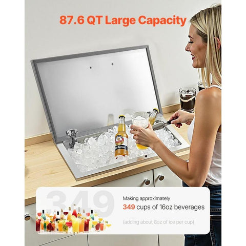 87.6 Qt Drop in Ice Chest Ice Cooler Ice Bin Stainless Steel 28"x16"x17"