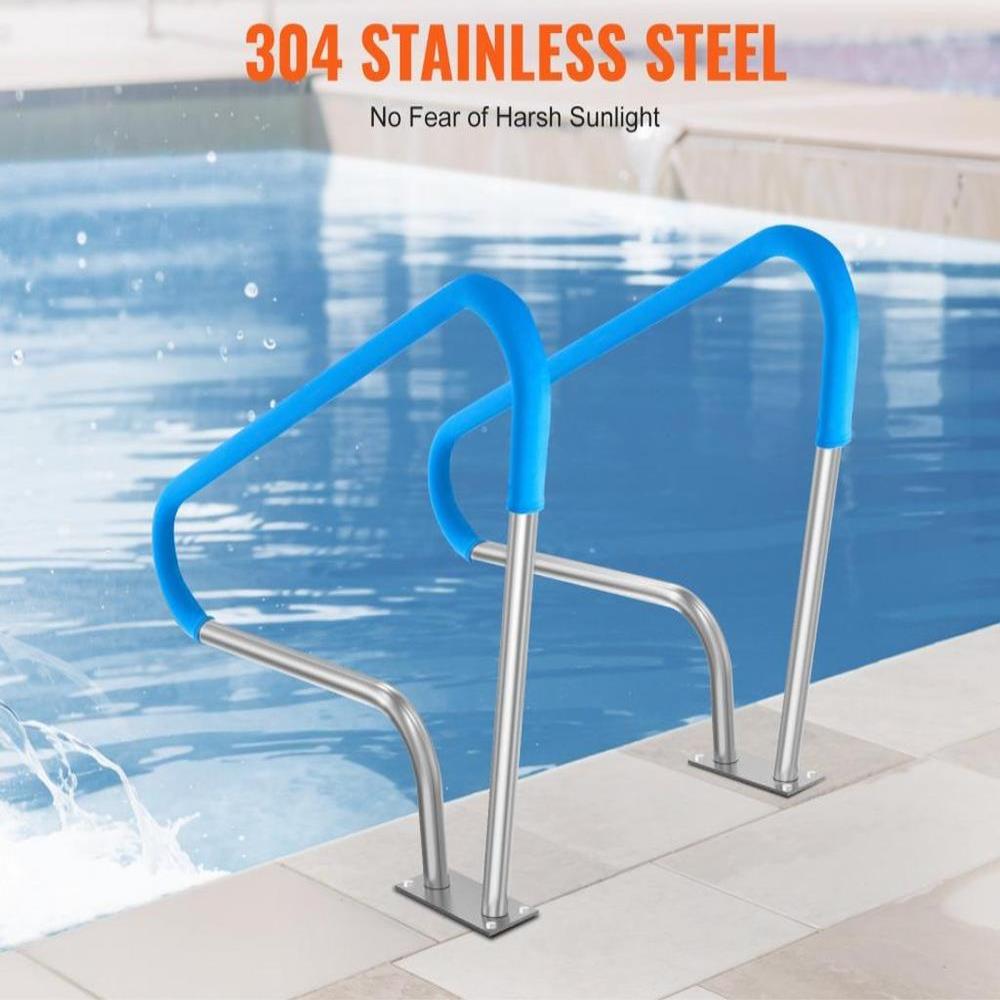 Pool Handrail 2 Pack 48 x 36 in Stainless Steel Railing with Base Plate for Indoor and Outdoor Pools Safety Deck Railing Rust Proof Grab Bar with Grip Cover and Accessories for Spas