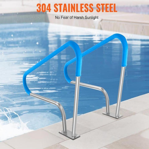 Pool Handrail 2 Pack 48 x 36 in Stainless Steel Railing with Base Plate for Indoor and Outdoor Pools Safety Deck Railing Rust Proof Grab Bar with Grip Cover and Accessories for Spas