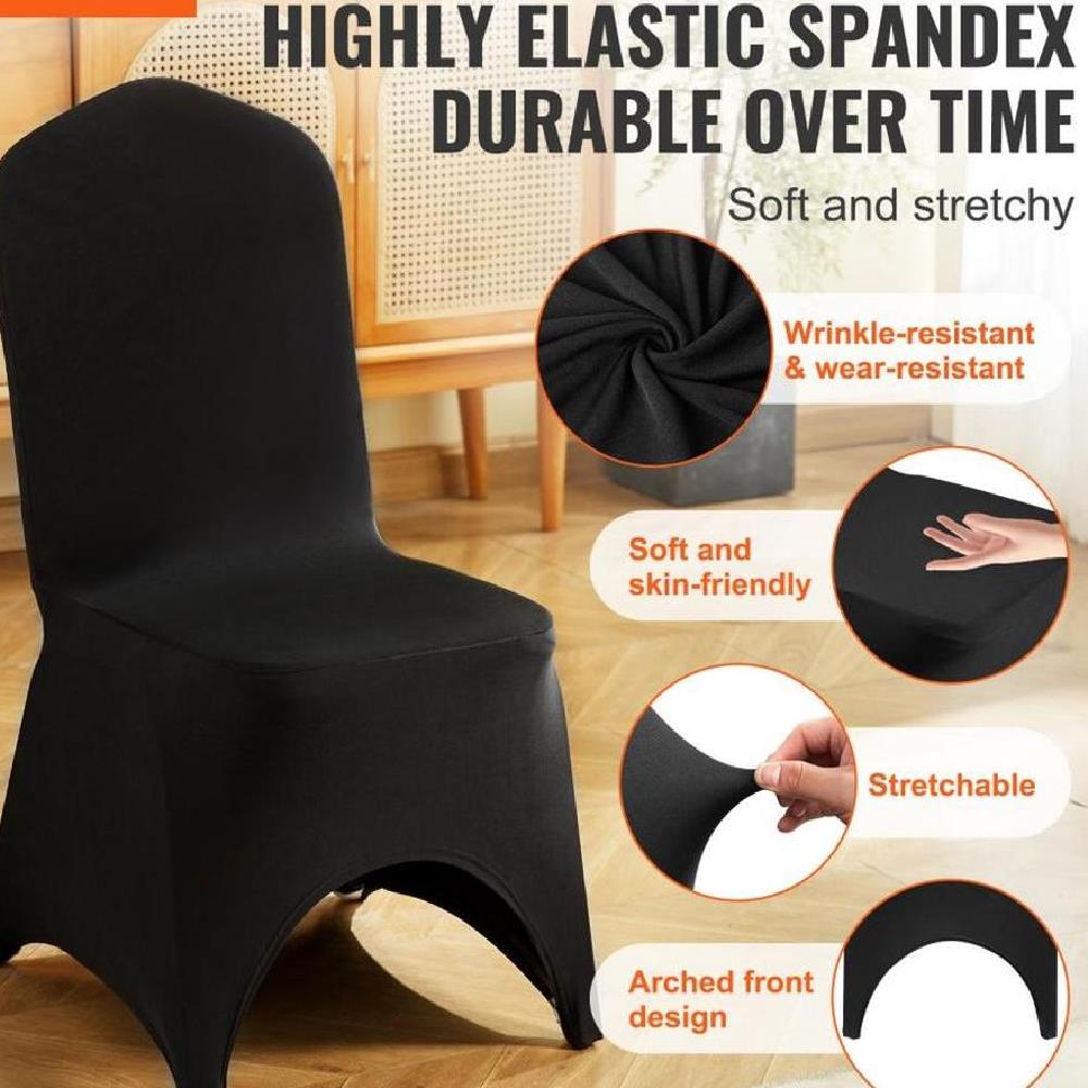 Stretch Spandex Folding Chair Covers, Universal Fitted Arched Front Cover, Removable Washable Protective Slipcovers, for Wedding, Holiday, Banquet, Party, Celebration, Dining (50PCS Black)