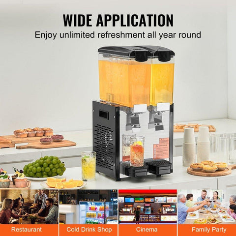Commercial Beverage Dispenser, 2 Tanks 10 L / 10.6 QT Per Tank Juice Dispenser, 270W Stainless Steel Ice Tea Drink Machine with 45°F-54°F Cooling Temperature, for Cold Drink Restaurant Bar Party