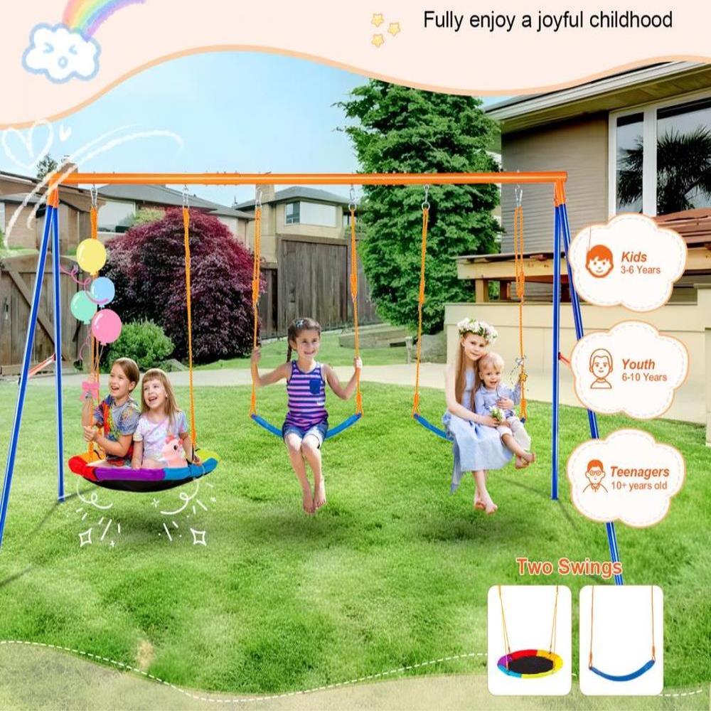 Swing Sets for Backyard 1 Saucer 2 Belt Swing Seats A-Frame Metal Stand