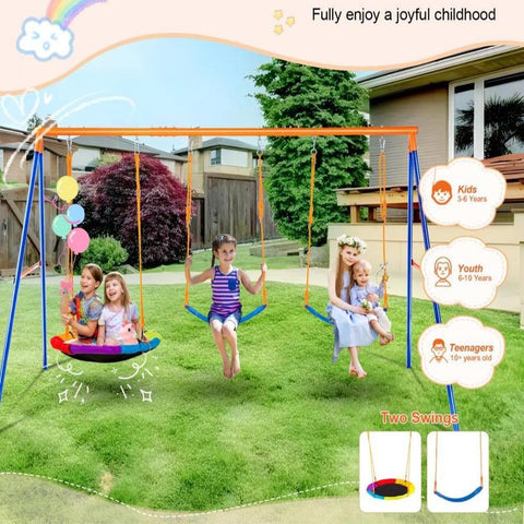 Swing Sets for Backyard 1 Saucer 2 Belt Swing Seats A-Frame Metal Stand