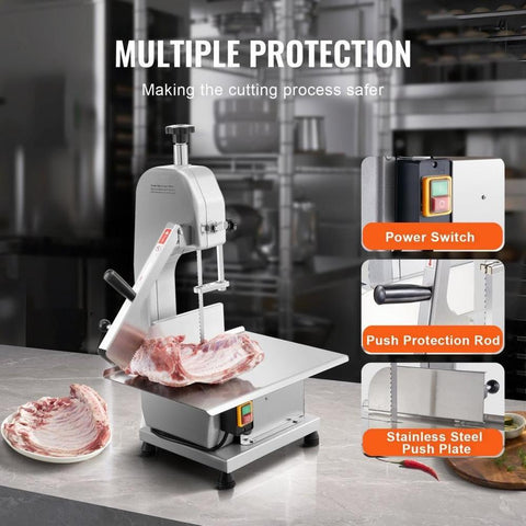 Commercial Electric Meat Bandsaw, 650W Stainless Steel Countertop Meat Sawing Machine, Workbench 12.4" x 18.1", 4.33 Inch Max Cutting Thickness, Frozen Fish Cutter for Rib Pork Beef