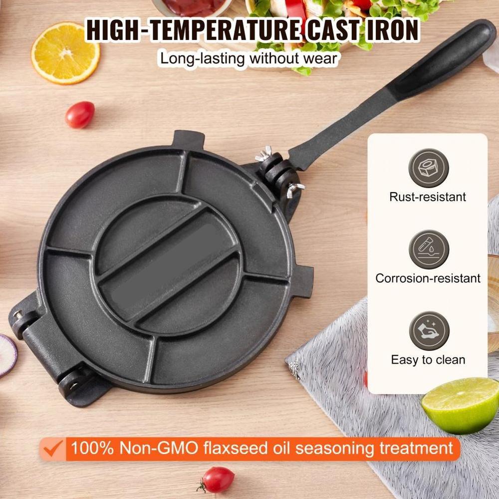 Tortilla Press, 10 Inch Tortilla and Roti Maker, Cast Iron Heavy Duty Tortilladora Press, Pre-Seasoned Pataconera Maker with 100 Pcs Parchment Paper, Dough Maker for Flour Tortilla, Tawa, Silver