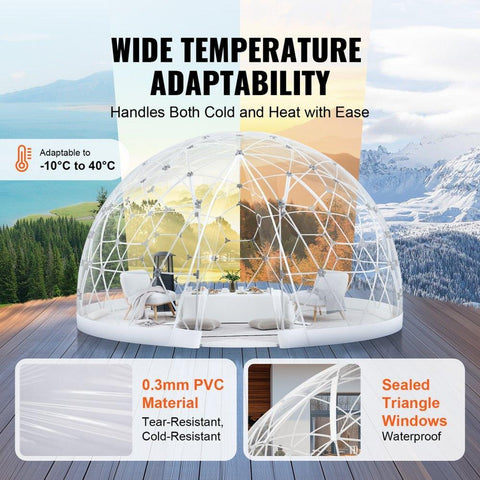 Garden Dome Igloo Tent House, 12 FT Dome Tent, Upgraded Garden Igloo with PVC Transparent Cover and Window, Waterproof Outdoor Geodesic Dome Camping Shelter for Patio, Dining Backyard, Party