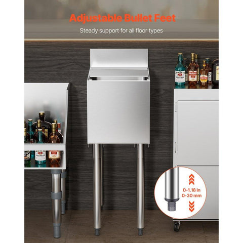 Commercial Ice Bin, 28 L Underbar Ice Bin, 12 x 19 x 37 in Stainless Steel Ice Chest with Sliding Lid, Bottle Holders, Adjustable Bullet Feet, Cooler Cart Cocktail Unit for Bar Restaurant Pub