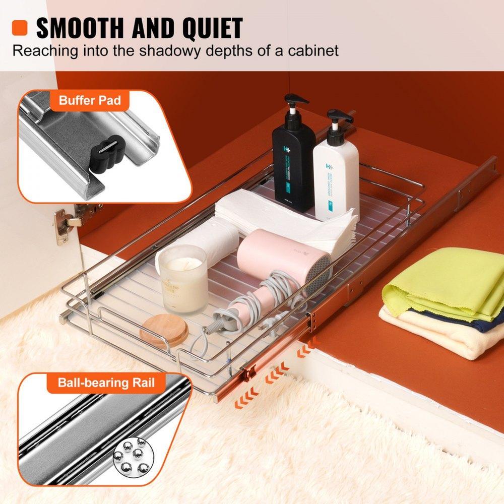 12.5"Wx21"Dx3.5"H Pull Out Cabinet Organizer, Heavy Duty Slide Out Pantry Shelves, Chrome-Plated Steel Roll Out Drawers, Sliding Drawer Storage for Home, Inside Kitchen Cabinet, Bathroom, Under Sink,14"Wx22"Dx7"H Install Size for Cabinet
