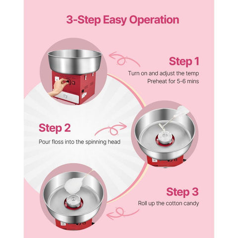 Electric Cotton Candy Machine, 1000W Commercial Candy Floss Maker with 20.5 in Stainless Steel Bowl, Sugar Scoop, and Drawer, Easy Home Use, Perfect for Kids Birthday, Family Party, Red