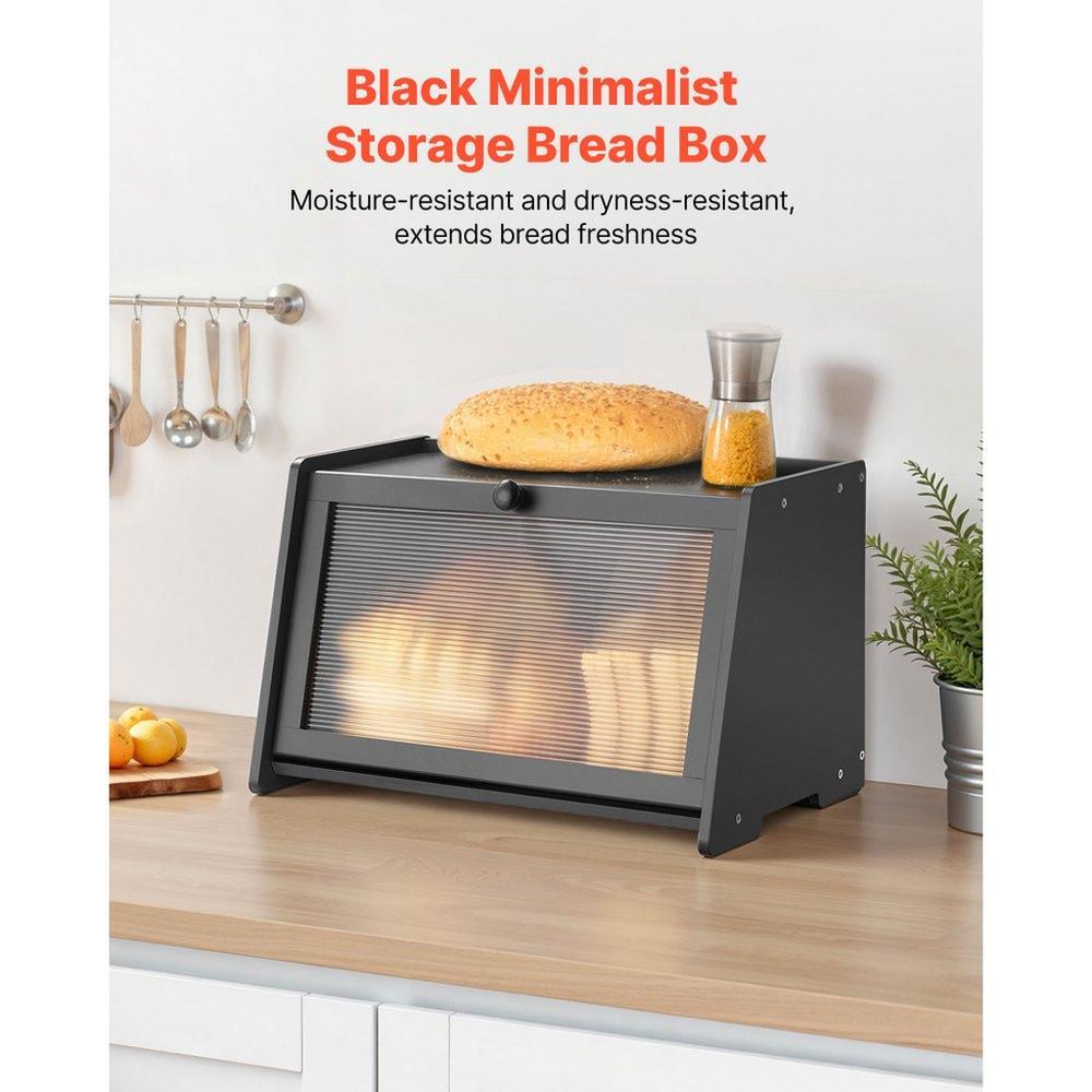 Bread Box for Kitchen Counter Large Capacity Bamboo Storage Container Black