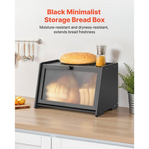 Bread Box for Kitchen Counter Large Capacity Bamboo Storage Container Black