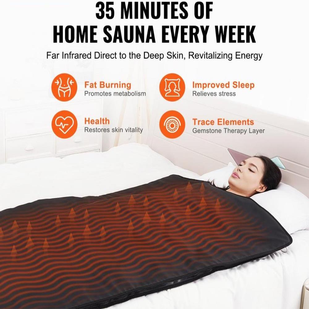Sauna Blanket for Detoxification, Portable Far Infrared Sauna for Home, PU Sauna Bag w/  Therapy Stones & Carbon Fiber Heating, 1-6 Level Adjustable Temp 95-185℉, 1-60 Minutes Timer, 75 x 35in