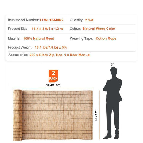 2-Pack Reed Fence Landscaping Privacy Blind Fencing Screen 16.4' x 4'