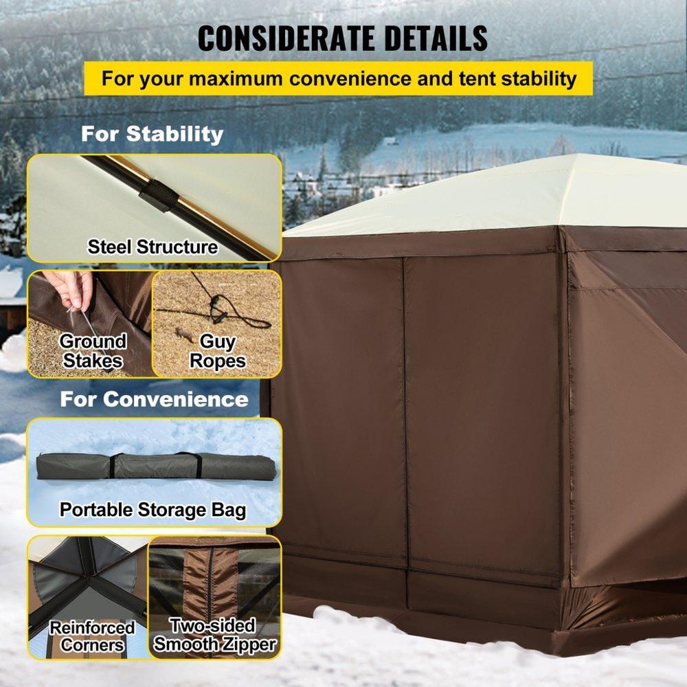 Gazebo Screen Tent, 10 x 10 ft, 6 Sided Pop-up Camping Canopy Shelter Tent with Mesh Windows, Portable Carry Bag, Ground Stakes, Large Shade Tents for Outdoor Camping, Lawn and Backyard