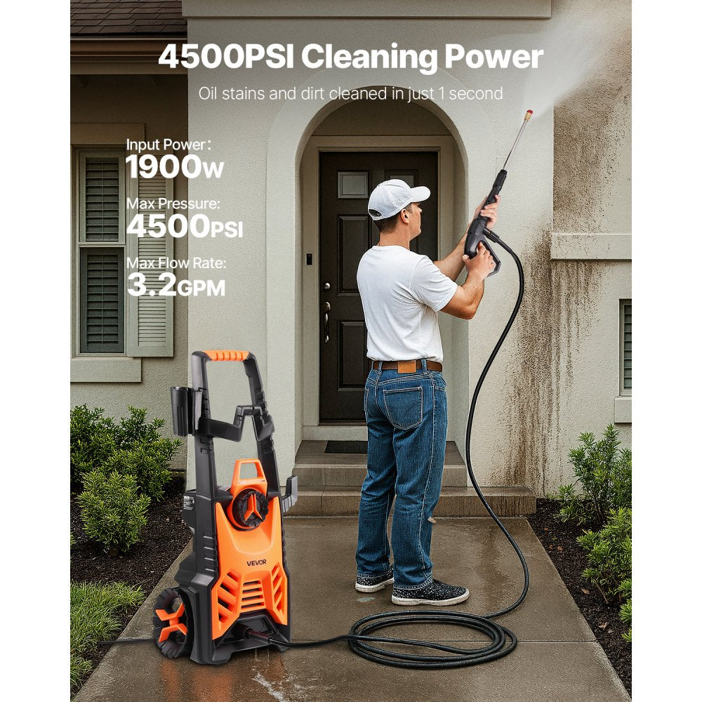Electric Pressure Washer 4500 PSI 32 GPM with Nozzles and Foam Cannon