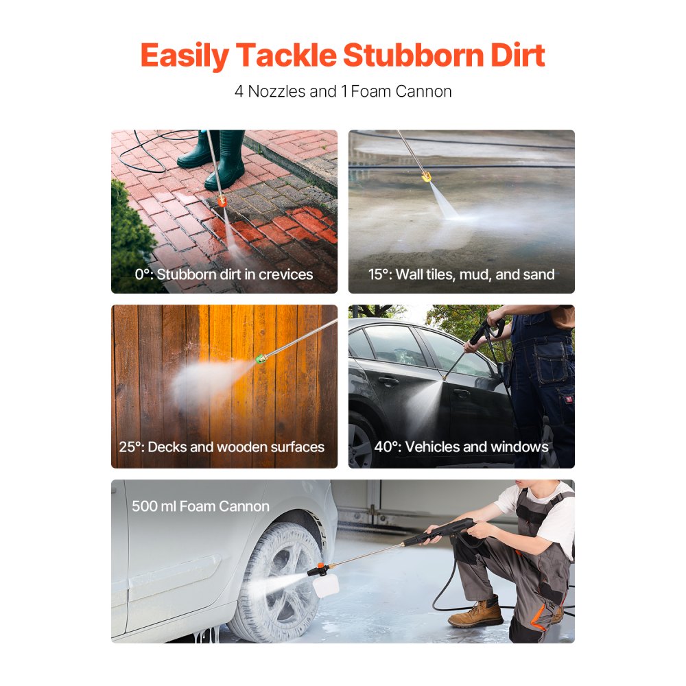 Electric Pressure Washer Max 2700 PSI 1.8 GPM with Nozzles & Foam Cannon