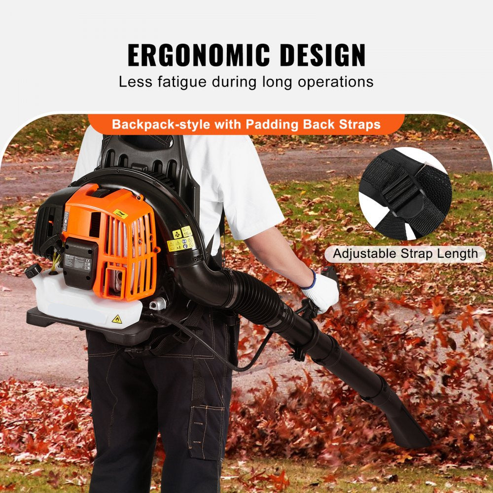Backpack Leaf Blower 52cc 2 Cycle with 1.37L Fuel Tank 480CFM Air Volume 175MPH Speed for Lawn Care Leaf Cleaning Snow Removal