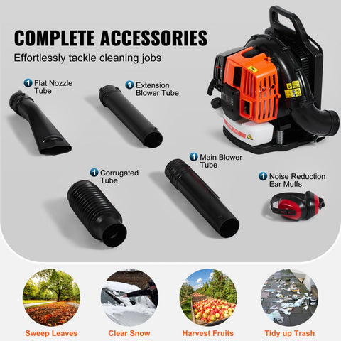 Backpack Leaf Blower 62CC 2-Cycle Gas Leaf Blower 1110CFM Air Volume
