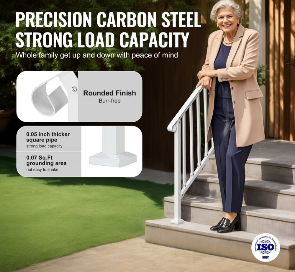 3-4 Step Handrails for Outdoor for Seniors Porch Deck Retro Arch White