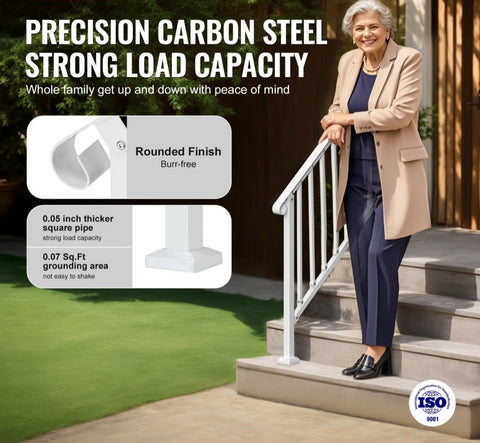3-4 Step Handrails for Outdoor for Seniors Porch Deck Retro Arch White