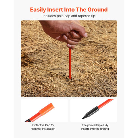 500Pcs Reflective Driveway Markers 1/4" Dia 48 in Snow Stakes Reflectors Orange