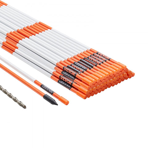 50pcs Driveway Markers 48in x 0.4in Orange Fiberglass Snow Stakes with Reflective Tape 12in Steel Drill Bit and Gloves for Parking Lots Walkways Visibility