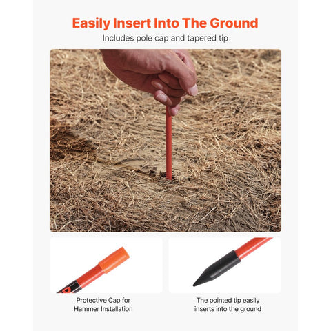 100pcs Reflective Driveway Markers 5/16" Dia 72in Snow Stakes Orange Reflectors