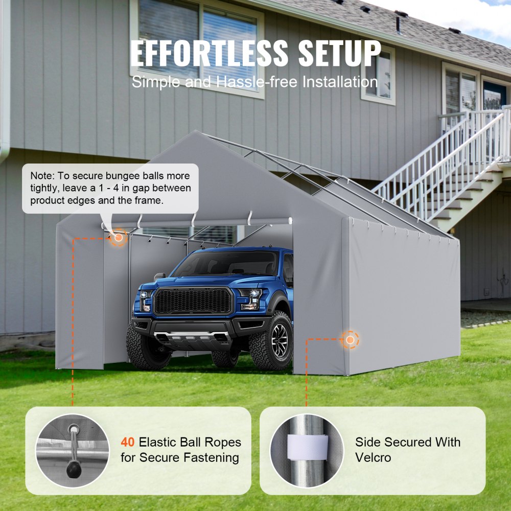 Carport Replacement Canopy Cover Side Wall 13 x 20 ft, Garage Tent Shelter Tarp Heavy-Duty Waterproof & UV Protected, Easy Installation with Ball Bungees,Grey (Top and Frame Not Included)