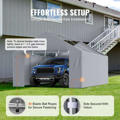 Carport Replacement Canopy Cover Side Wall 13 x 20 ft, Garage Tent Shelter Tarp Heavy-Duty Waterproof & UV Protected, Easy Installation with Ball Bungees,Grey (Top and Frame Not Included)