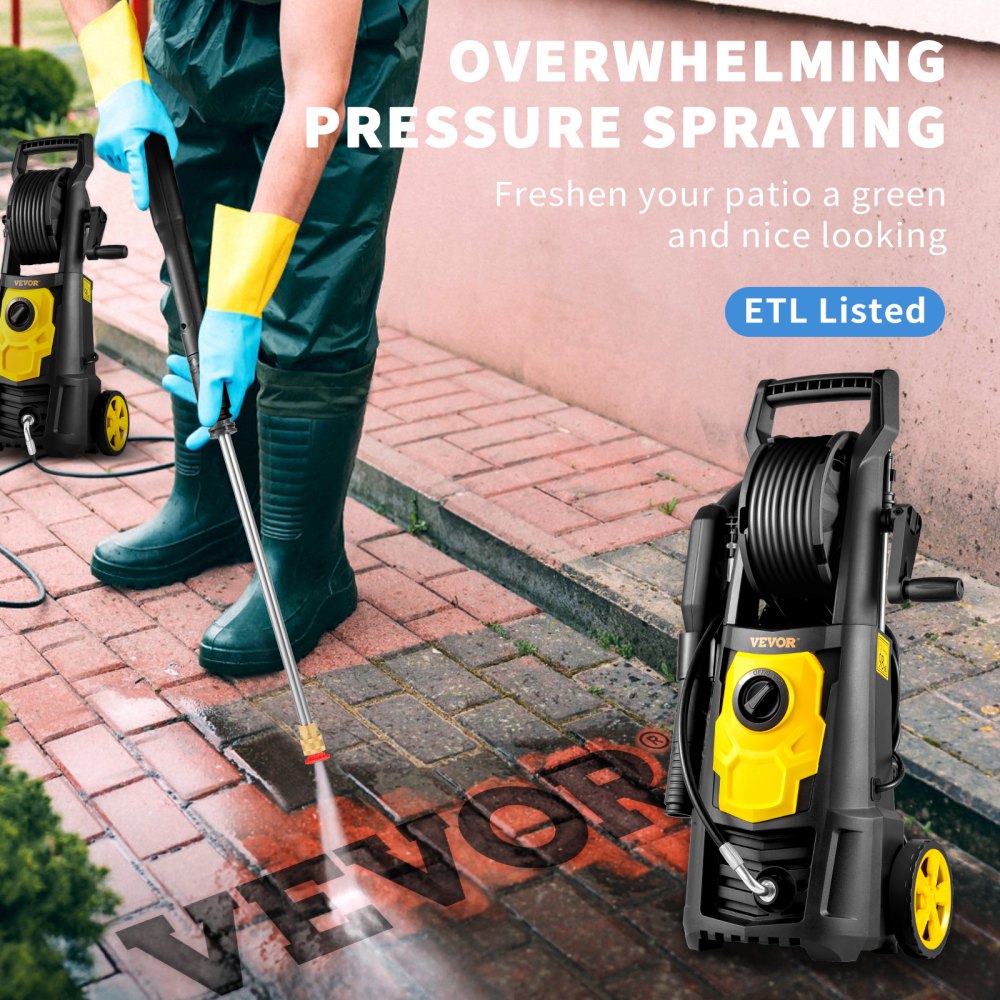 Electric Pressure Washer 2000 PSI 1.65 GPM with 30ft Hose Reel 5 Quick Connect Nozzles Foam Cannon Portable Power Washer for Patios Cars Fences Driveways ETL Listed