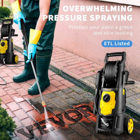 Electric Pressure Washer 2000 PSI 1.65 GPM with 30ft Hose Reel 5 Quick Connect Nozzles Foam Cannon Portable Power Washer for Patios Cars Fences Driveways ETL Listed