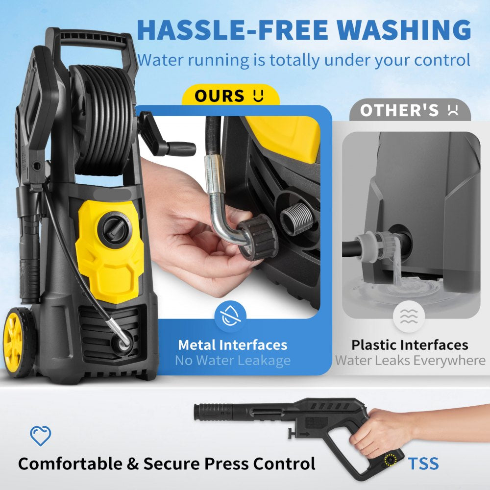 Electric Pressure Washer 2000 PSI 1.65 GPM with 30ft Hose Reel 5 Quick Connect Nozzles Foam Cannon Portable Power Washer for Patios Cars Fences Driveways ETL Listed