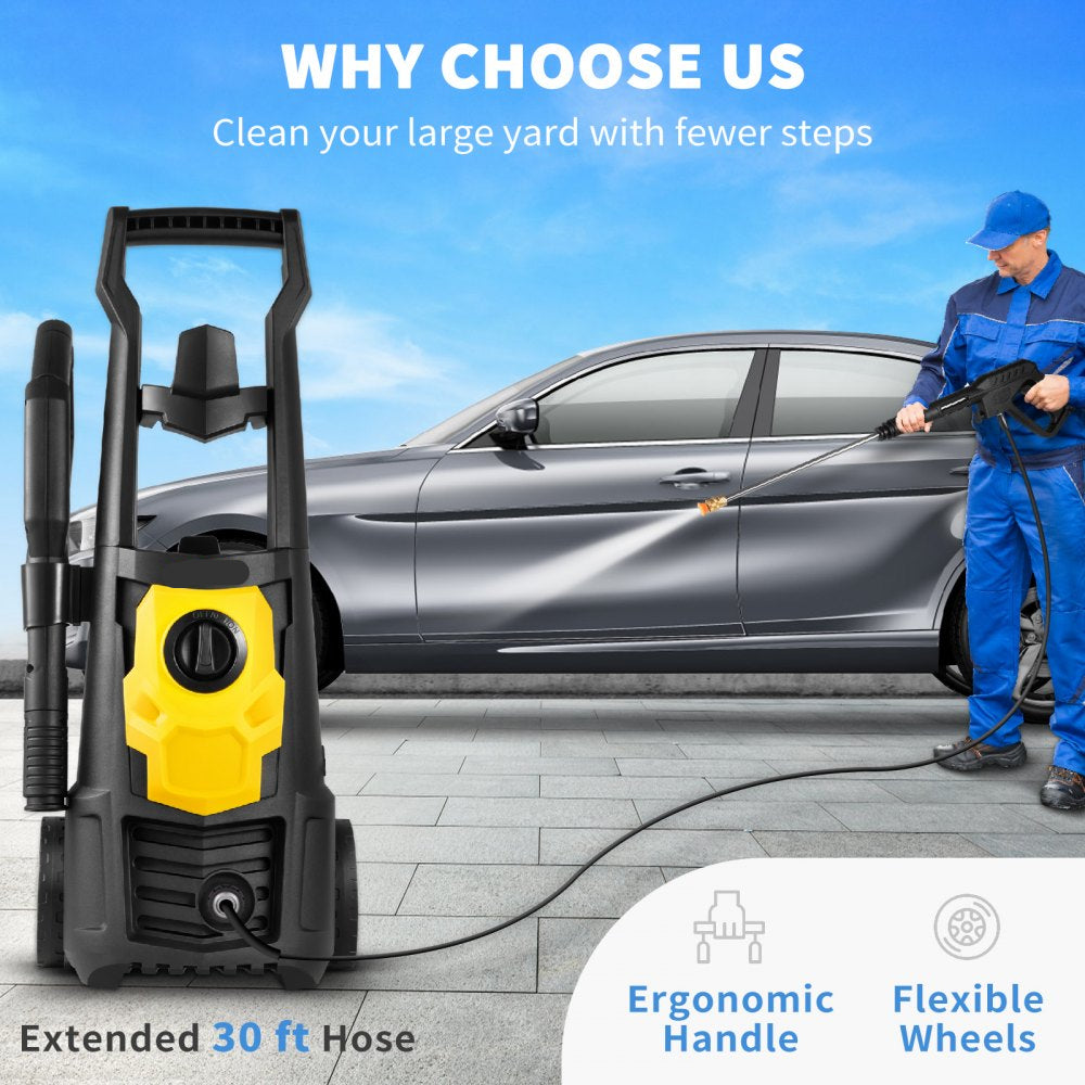 Electric Power Washer 2000 PSI 1.65 GPM with 30ft Hose Reel 5 Quick Connect Nozzles Foam Cannon Portable Pressure Washer for Patios Cars
